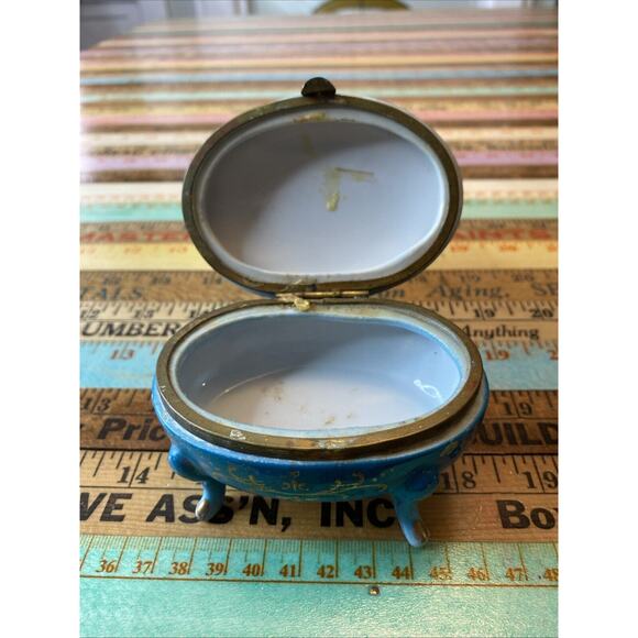 Vintage Norleans Trinket Box Blue Gold Foral Footed 1950's Japan Hinged MCM - Picture 4 of 10